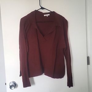 Madewell Davie Polo Collar Sweater Size Large Heather Cabernet Merino Wool NB363